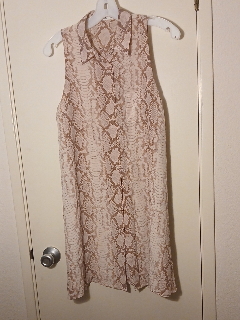 Equipment Beige Snake-Print Sleeveless Midi Shift Dress